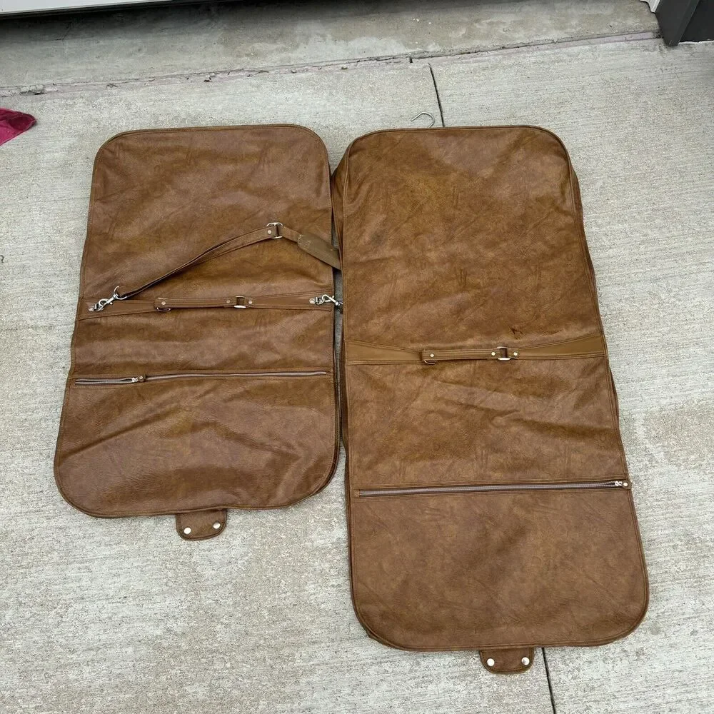 Vintage Pair 2 American Tourister Escort Garment Bags Brown Faux Leather PROP LN